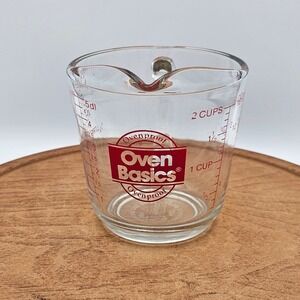 Anchor Hocking Oven Basics 2 Cup Glass Measuring Cup 16oz Red Lettering USA #498